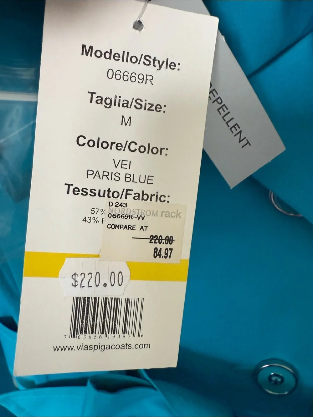 NEW WITH TAGS! Turquoise double breasted Via Spiga Raincoat jacket, Sz M - Picture 5 of 7